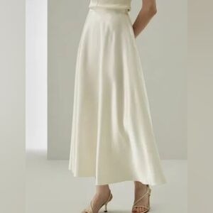 Japan Purchased Royal Party White Linen Midi Skirt Free Size